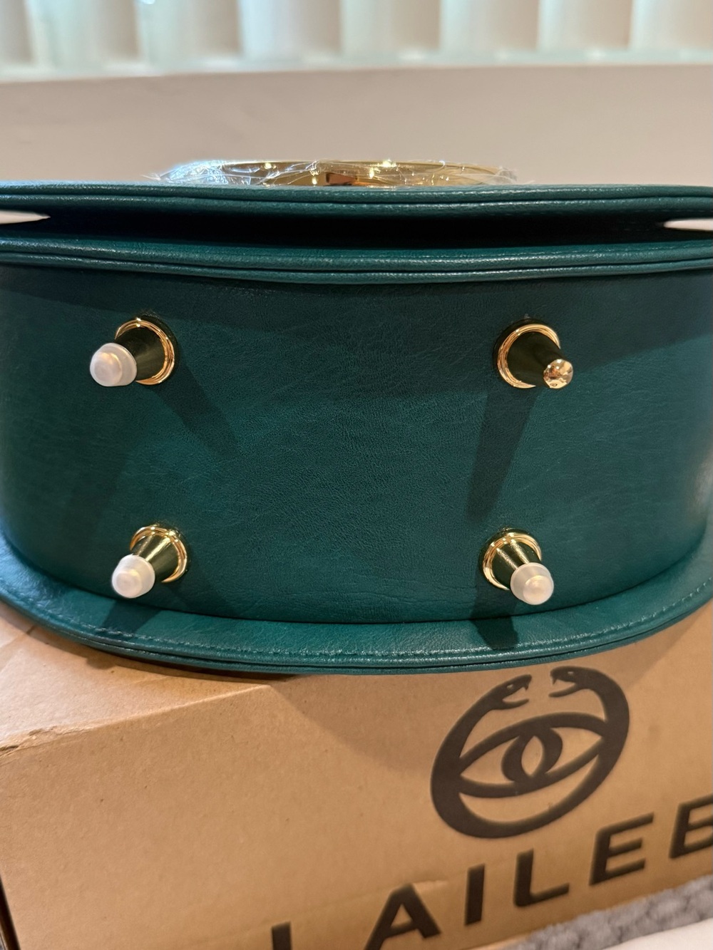 LAILEB Green Half Moon Crossbody Bag Gold Hardware Magnetic Closure Box Dust - Picture 10 of 10